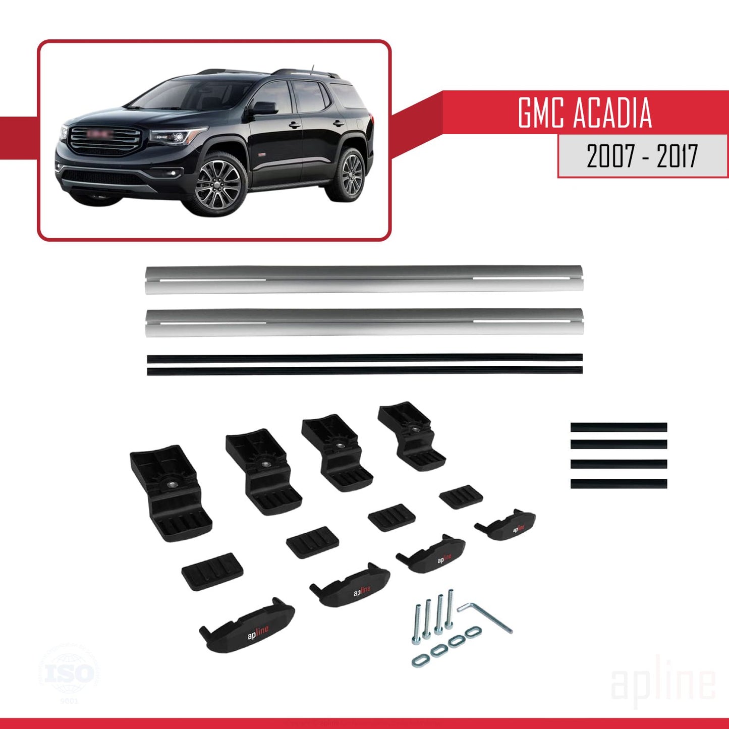 Compatibile con GMC Acadia modello BASIC 2007-2017 Barre portatutto per auto in alluminio grigio, 2 barre