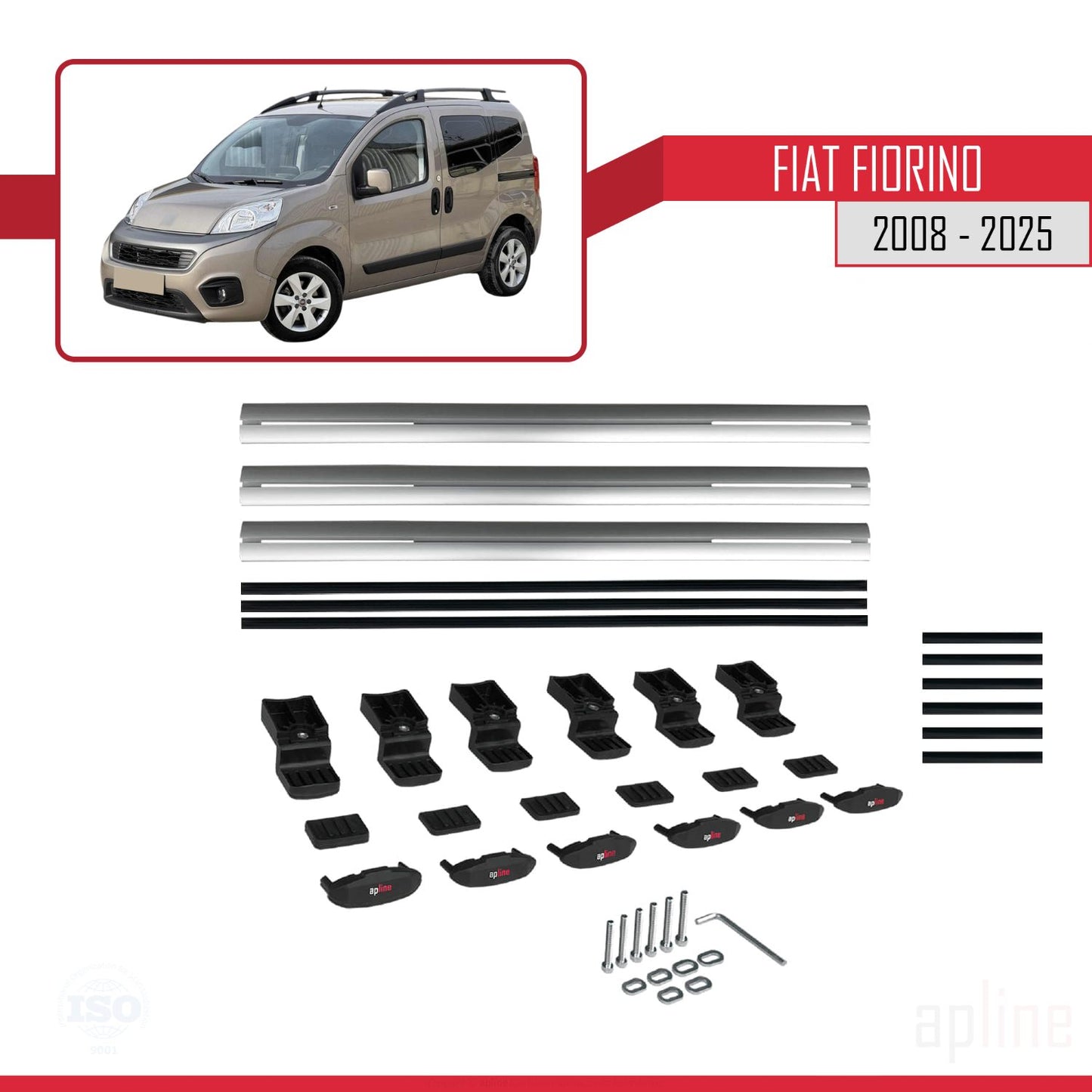 Compatibile con Fiat Fiorino (Modello Tubolare) 2008-2025 Modello BASIC Barre Portatutto Portapacchi Auto Alluminio Grigio 3 Barre