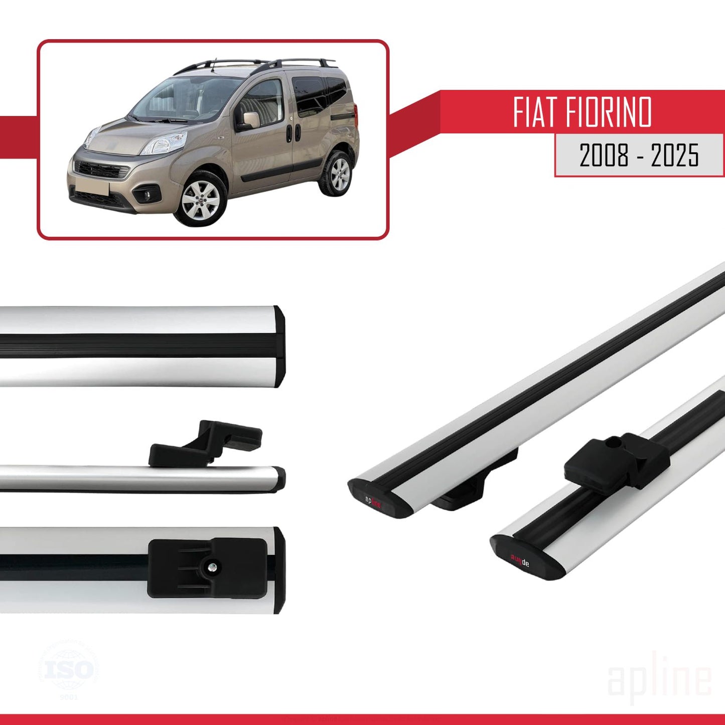 Compatibile con Fiat Fiorino (Modello Tubolare) 2008-2025 Modello BASIC Barre Portatutto Portapacchi Auto Alluminio Grigio 2 Barre