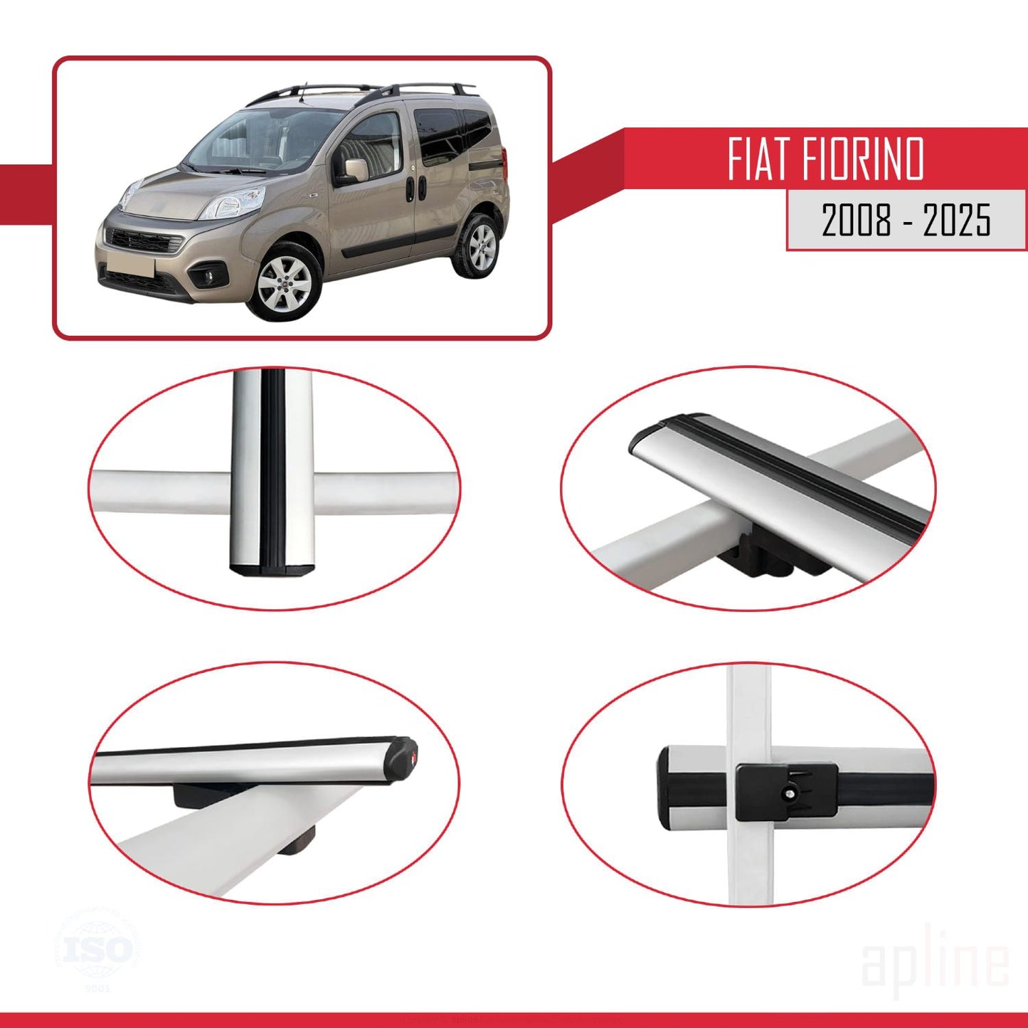 Compatibile con Fiat Fiorino (Modello Tubolare) 2008-2025 Modello BASIC Barre Portatutto Portapacchi Auto Alluminio Grigio 2 Barre