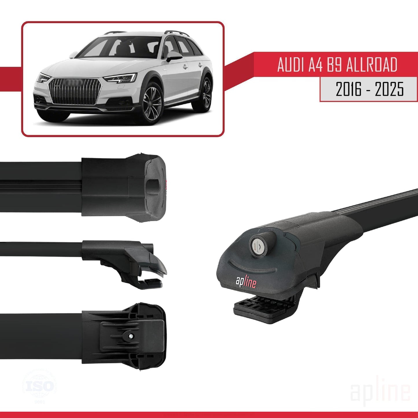 Compatibile con A4 (B9) Allroad 2016-2025 ACE-1 Barre portatutto per auto Portapacchi Alluminio nero 2 barre