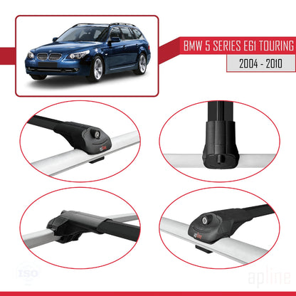 Compatibile con BMW Serie 5 (E61) Touring 2004-2010 Barre portatutto ACE-1 Portapacchi per auto in alluminio nero 3 barre