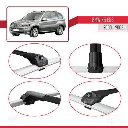 Compatibile con BMW X5 (E53) 2000-2006 ACE-1 Barre portatutto per auto Portapacchi in alluminio nero 2 barre