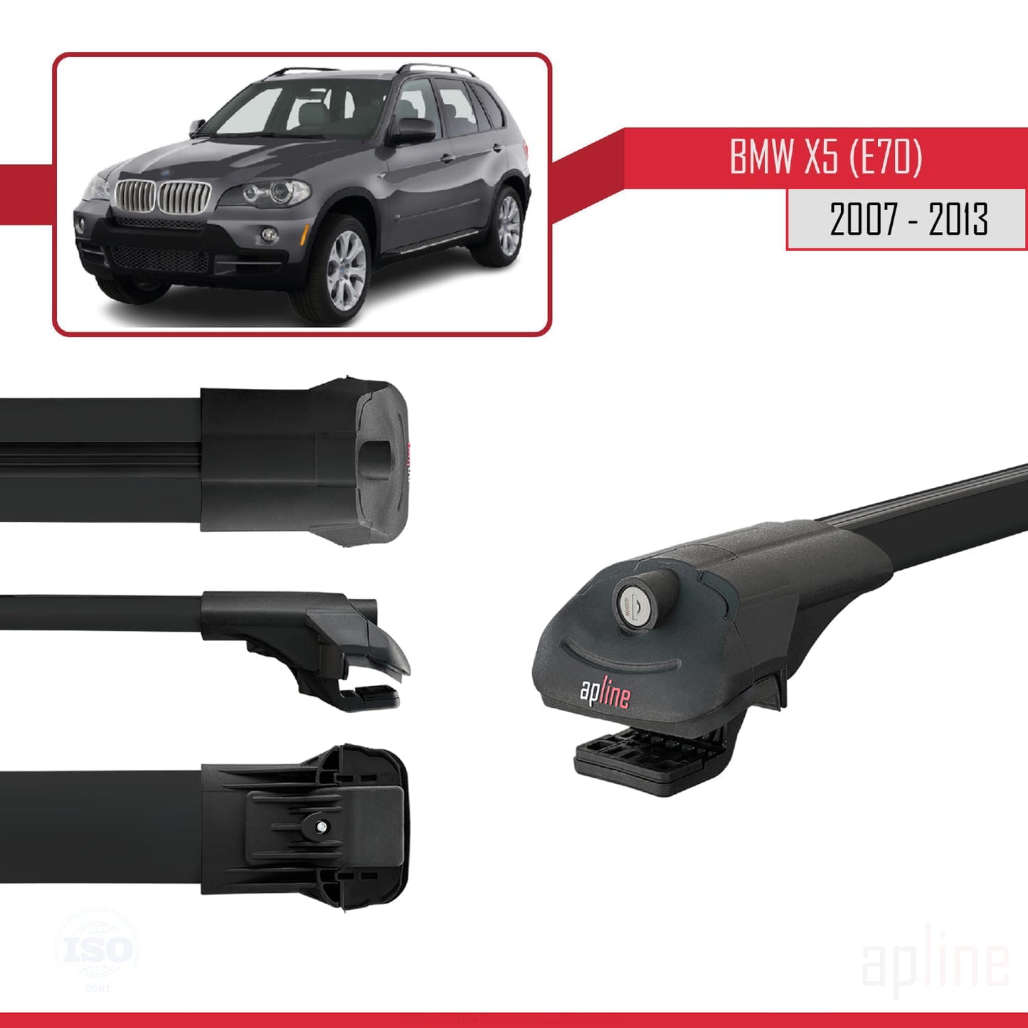 Compatibile con BMW X5 (E70) 2007-2013 ACE-1 Barre portatutto per auto Portapacchi in alluminio nero 2 barre
