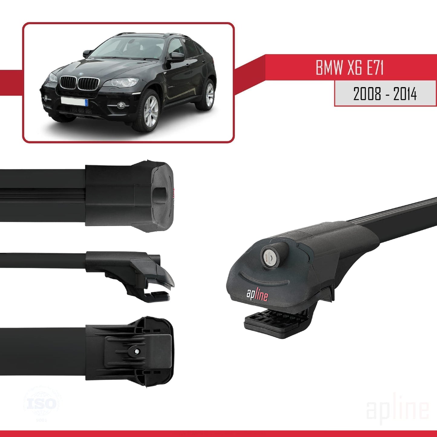 Compatibile con BMW X6 (E71) 2008-2014 ACE-1 Barre portatutto per auto Portapacchi in alluminio nero 3 barre