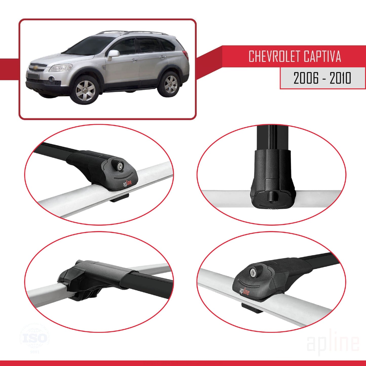 Compatibile con Chevrolet Captiva 2006-2010 ACE-1 Barre portatutto per auto Portapacchi in alluminio nero 2 barre