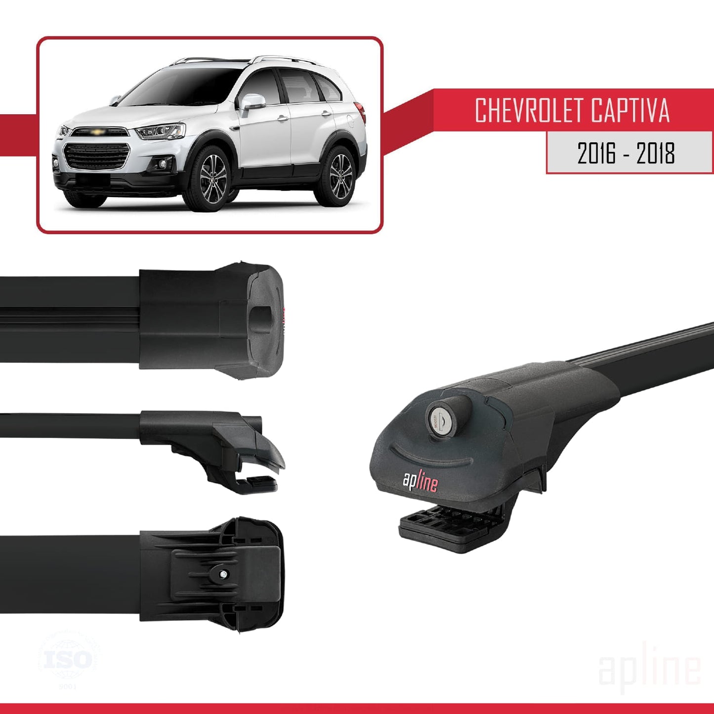 Compatibile con Chevrolet Captiva 2016-2018 ACE-1 Barre portatutto per auto Portapacchi in alluminio nero 3 barre