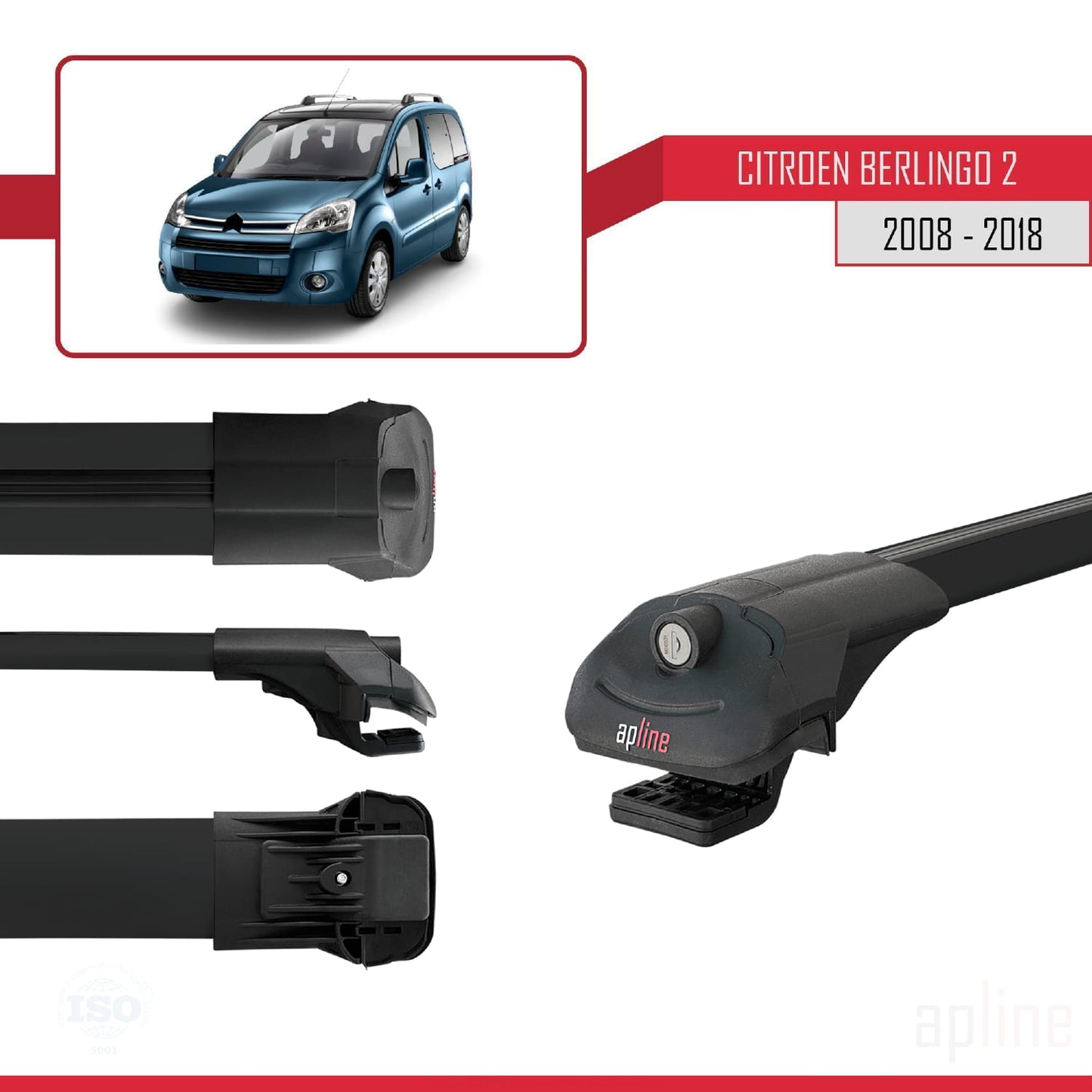 Compatibile con Citroen Berlingo 2 (B9) 2008-2018 ACE-1 Barre portatutto per auto Portapacchi in alluminio nero 3 barre