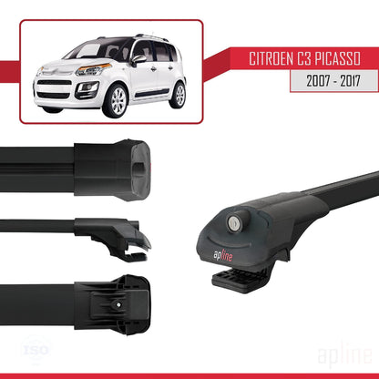 Compatibile con Citroen C3 Picasso 2009-2017 ACE-1 Barre portatutto per auto Portapacchi in alluminio nero 3 barre