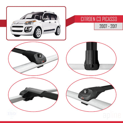 Compatibile con Citroen C3 Picasso 2009-2017 ACE-1 Barre portatutto per auto Portapacchi in alluminio nero 3 barre