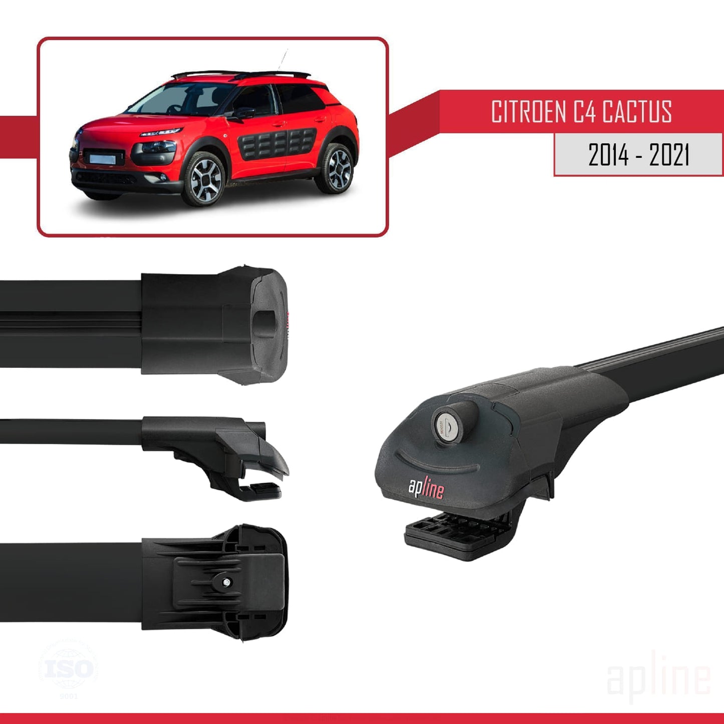 Compatibile con Citroen C4 Cactus 2014-2021 ACE-1 Barre portatutto per auto Portapacchi in alluminio nero 3 barre