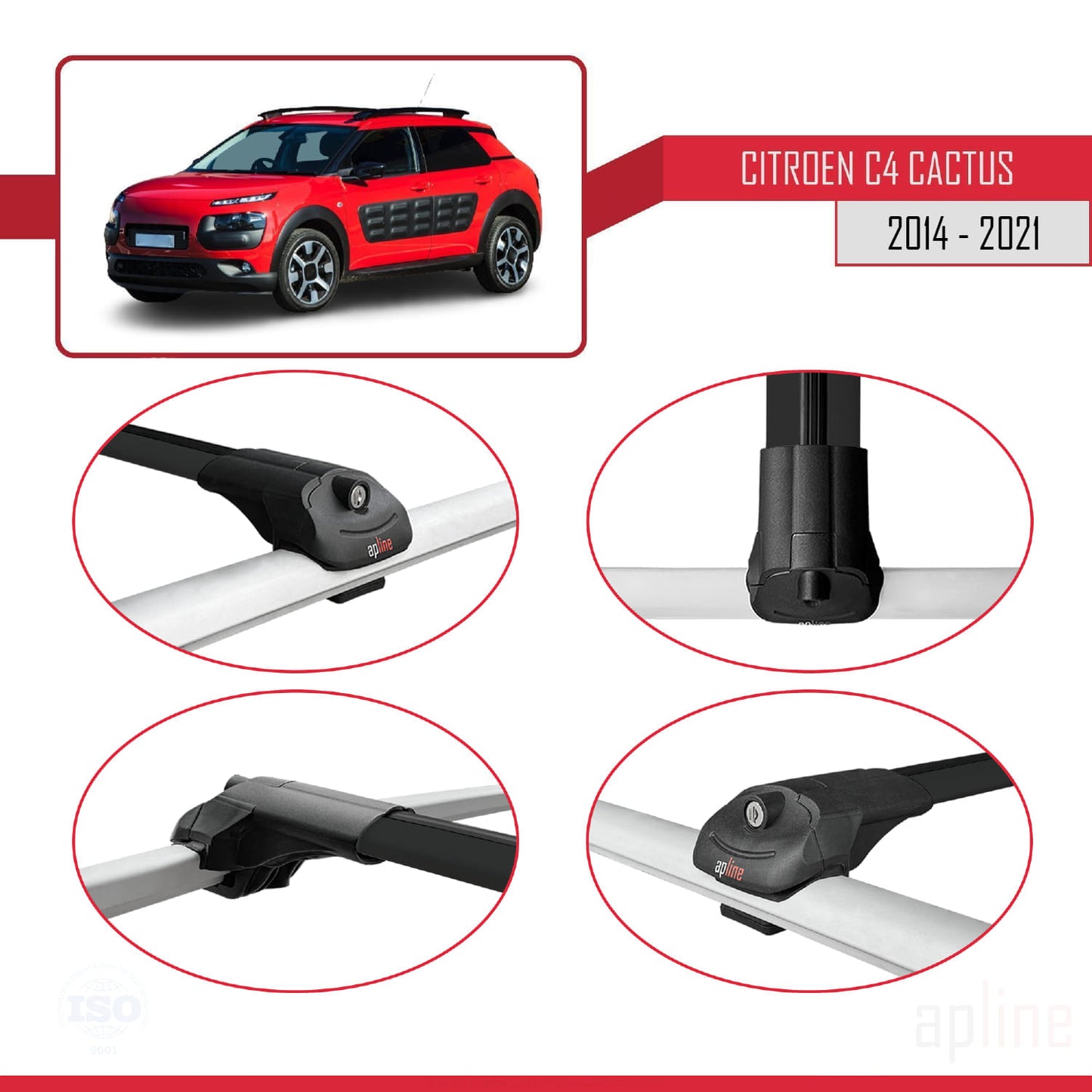 Compatibile con Citroen C4 Cactus 2014-2021 ACE-1 Barre portatutto per auto Portapacchi in alluminio nero 2 barre