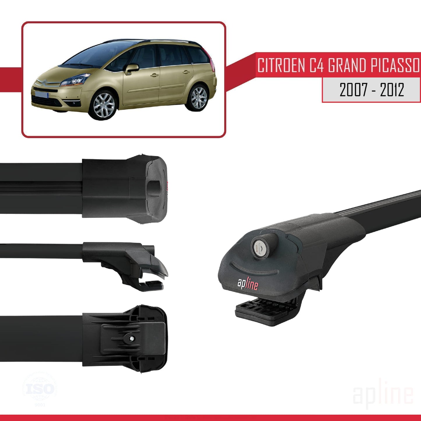 Compatibile con Citroen Grand C4 Picasso 2007-2012 ACE-1 Barre portatutto per auto Portapacchi in alluminio nero 2 barre