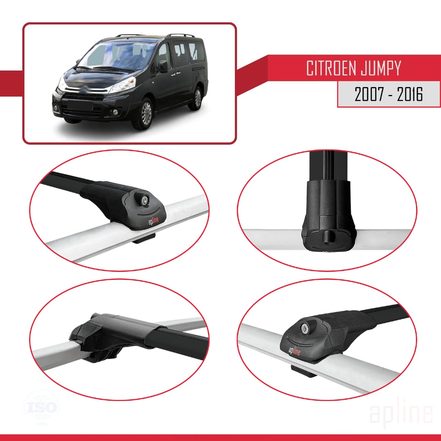 Compatibile con Citroen Jumpy 2 (G9) 2007-2016 ACE-1 Barre portatutto per auto Portapacchi in alluminio nero 2 barre