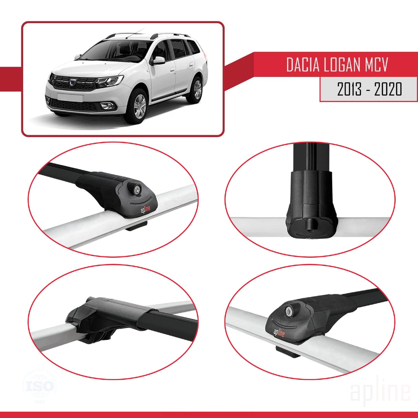 Compatible avec Dacia Logan 2 MCV (K52) 2013-2020 ACE-1 Barres de Toit Railing Porte-Bagages de Voiture Noir Aluminium 2 Barres