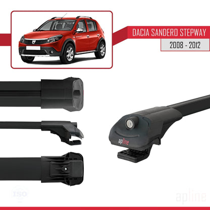 Compatible avec Dacia Sandero Stepway 2008-2012 ACE-1 Barres de Toit Railing Porte-Bagages de Voiture Noir Aluminium 3 Barres
