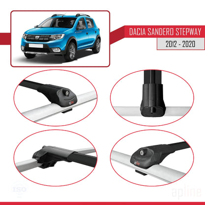 Compatible avec Dacia Sandero Stepway 2 2012-2020 ACE-1 Barres de Toit Railing Porte-Bagages de Voiture Noir Aluminium 2 Barres