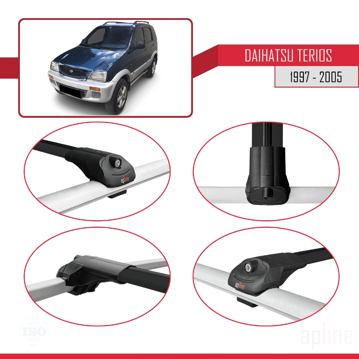 Compatibile con Daihatsu Terios (J100) 1997-2005 ACE-1 Barre portatutto per auto Portapacchi Alluminio nero 3 barre