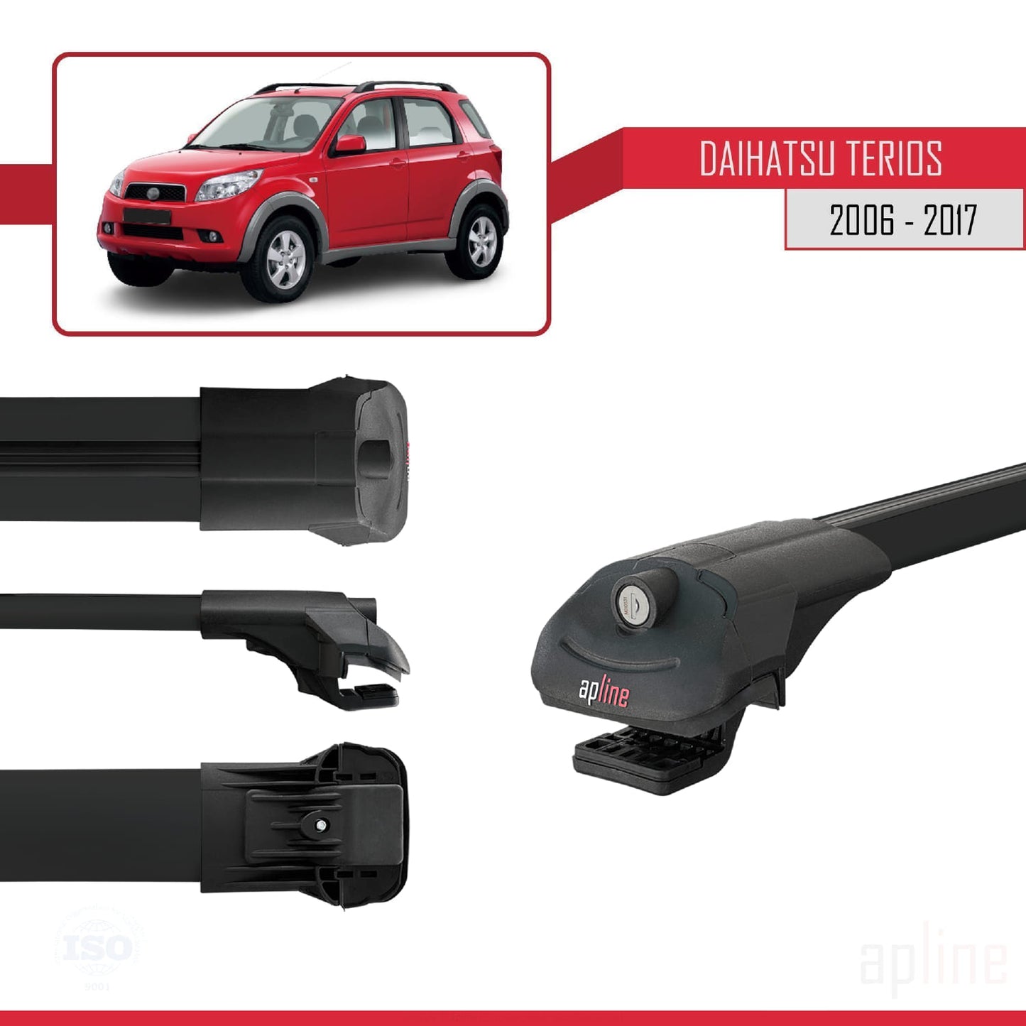 Compatibile con Daihatsu Terios 2 (J200) 2006-2017 Barre portatutto ACE-1 Portapacchi per auto in alluminio nero 2 barre