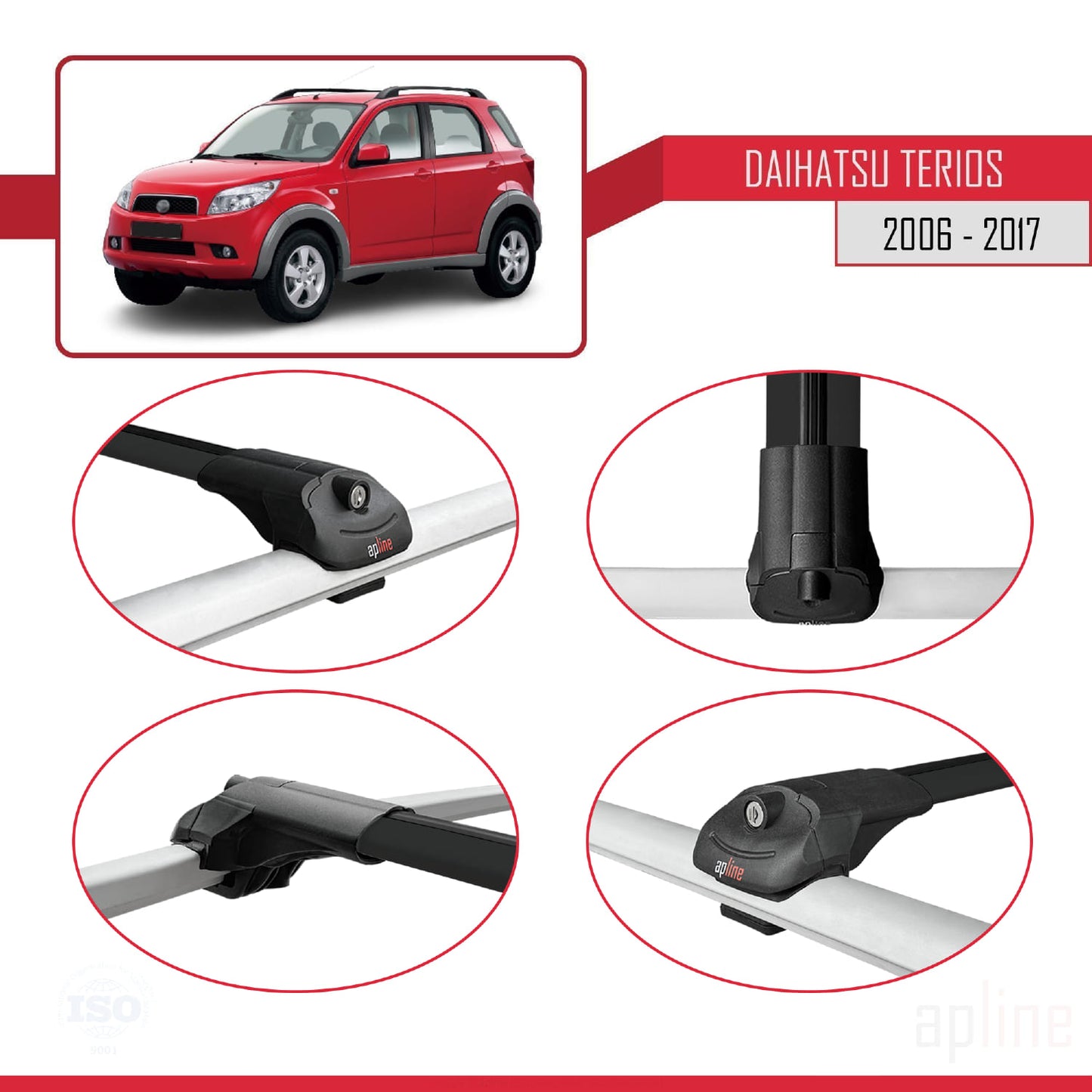 Compatibile con Daihatsu Terios 2 (J200) 2006-2017 Barre portatutto ACE-1 Portapacchi per auto in alluminio nero 2 barre