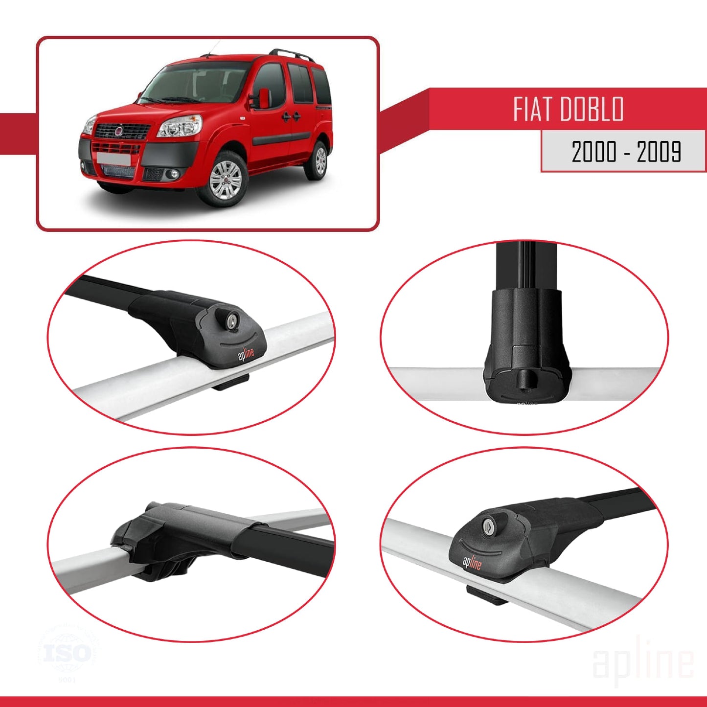 Compatibile con Fiat Doblo 2000-2009 ACE-1 Barre Portatutto Railing Portapacchi Auto Alluminio Nero 2 Barre