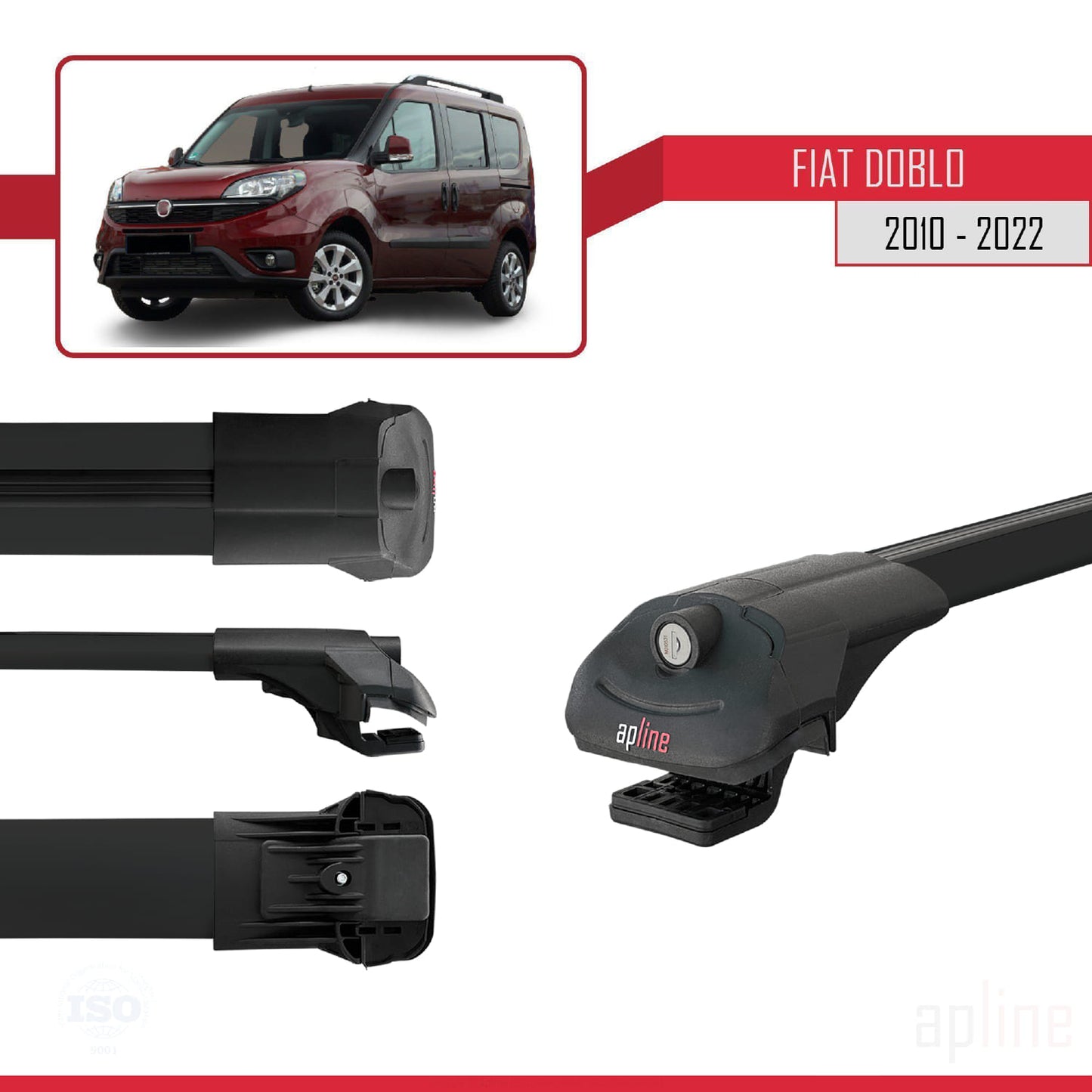 Compatibile con Fiat Doblo 2 2010-2022 ACE-1 Barre Portatutto Portapacchi Auto Alluminio Nero 3 Barre