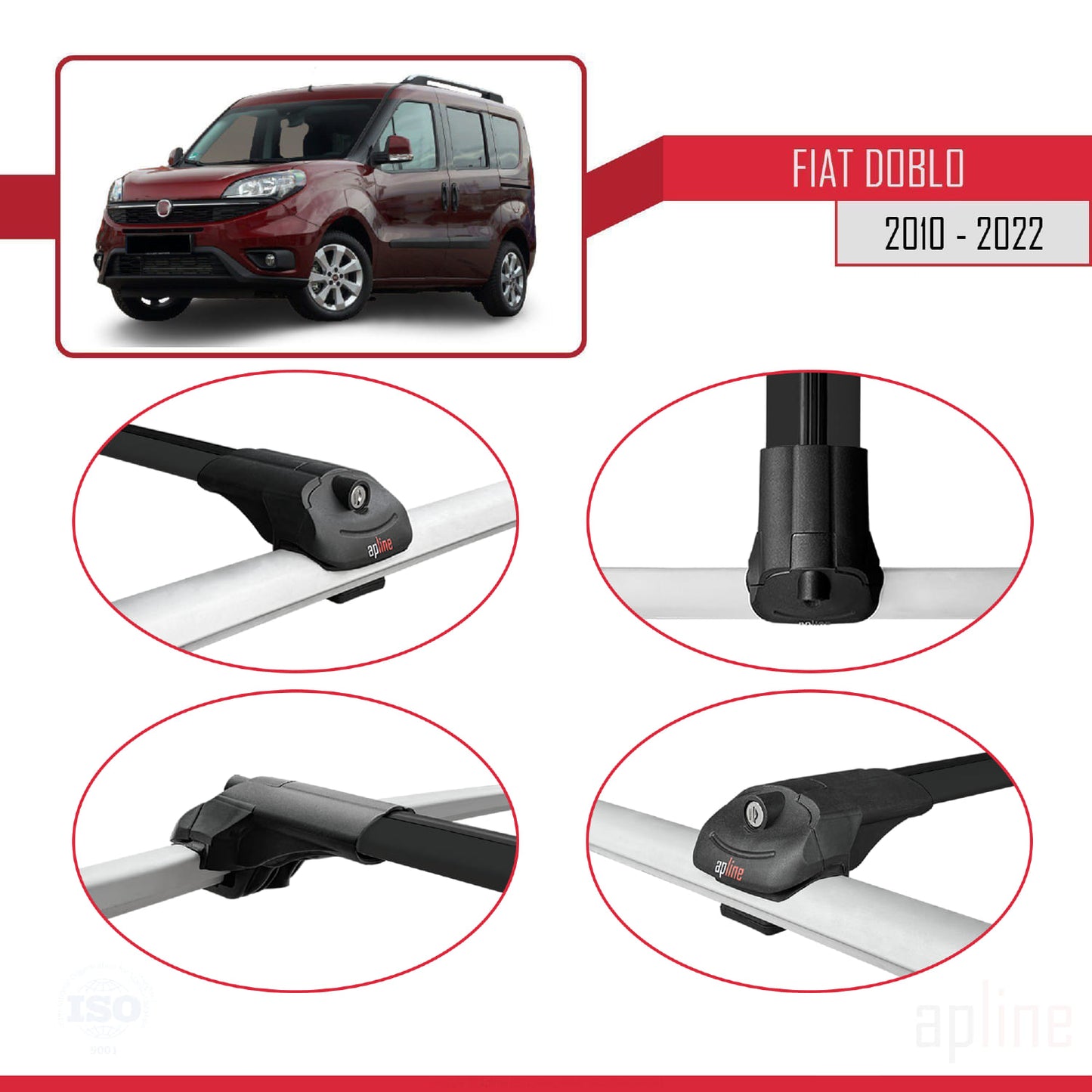 Compatibile con Fiat Doblo 2 2010-2022 ACE-1 Barre Portatutto Portapacchi Auto Alluminio Nero 3 Barre