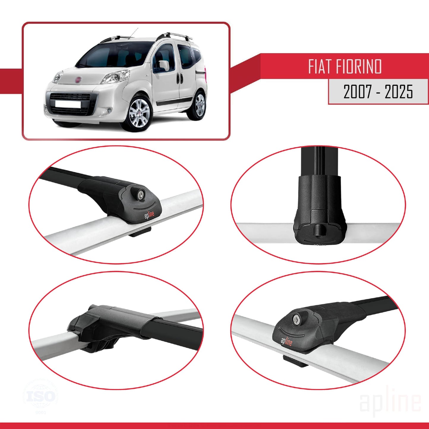 Compatible avec Fiat Fiorino 3 2008-2025 ACE-1 Barres de Toit Railing Porte-Bagages de Voiture Noir Aluminium 2 Barres