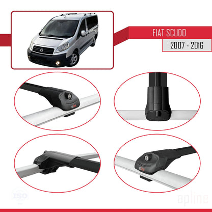 Kompatibel mit Fiat Scudo 2 2007-2016 ACE-1 Dachgepäckträger, Reling, Gepäckträger, schwarzes Aluminium, 3 Stangen