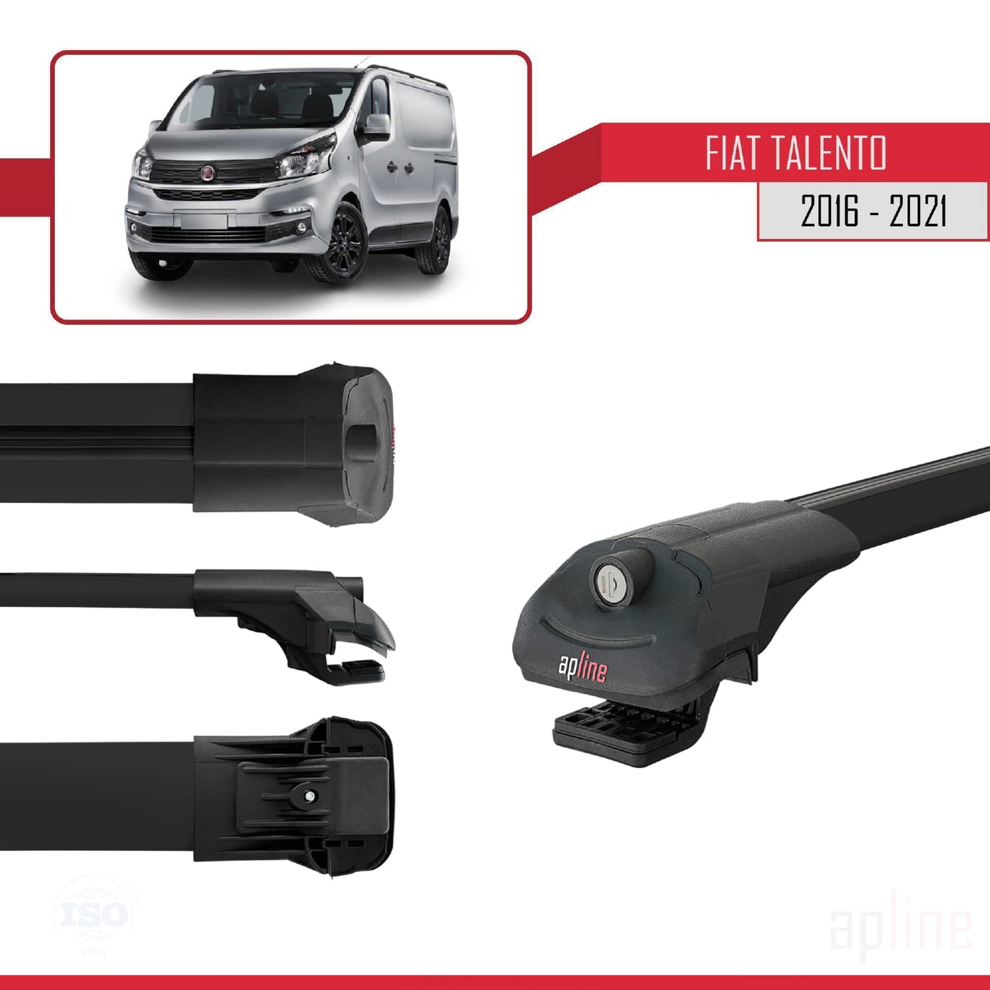 Compatible avec Fiat Talento 2016-2021 ACE-1 Barres de Toit Railing Porte-Bagages de Voiture Noir Aluminium 2 Barres