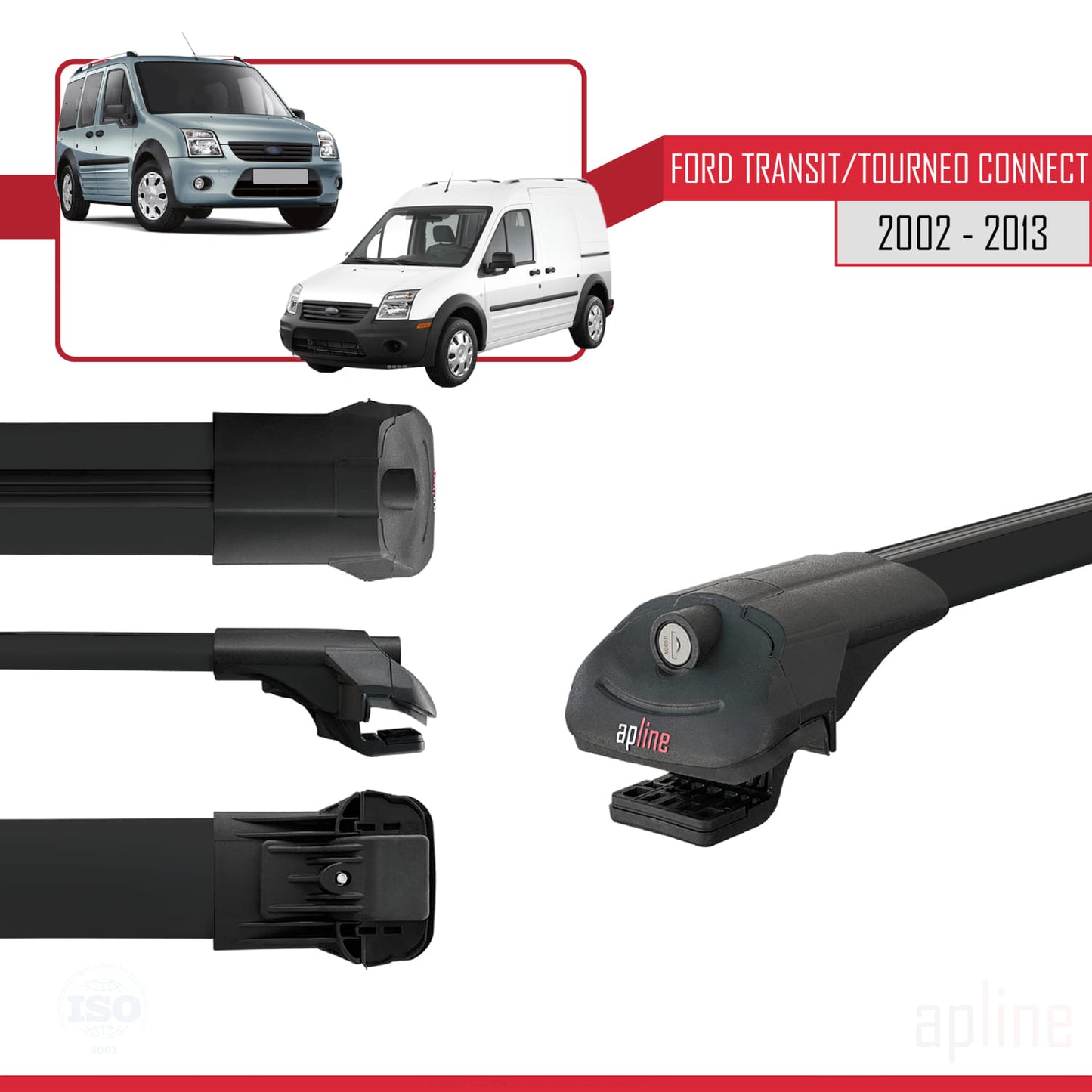 Compatibile con Ford Transit/Tourneo Connect 2002-2013 ACE-1 Barre portatutto per auto Portapacchi in alluminio nero 4 barre