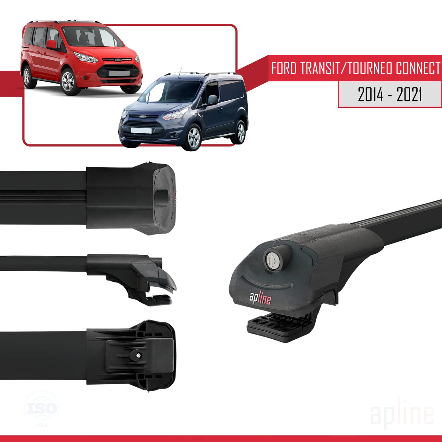 Compatibile con Ford Transit/Tourneo Connect 2 2014-2021 ACE-1 Barre portatutto per auto Portapacchi in alluminio nero 4 barre