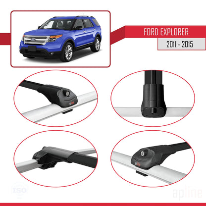 Compatibile con Ford Explorer 5 (U502) Pre-Facelift 2011-2015 Barre portatutto ACE-1 Barre portatutto per auto in alluminio nero 3 barre