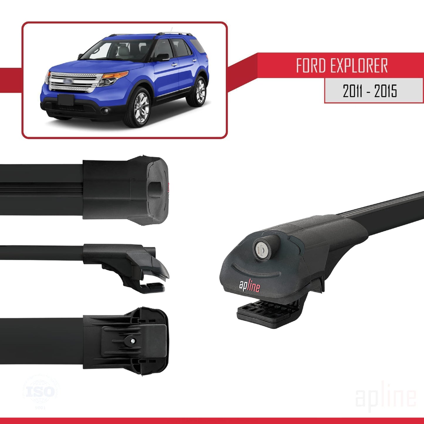 Compatibile con Ford Explorer 5 (U502) Pre-Facelift 2011-2015 ACE-1 Barre portatutto per auto Portapacchi in alluminio nero 4 barre