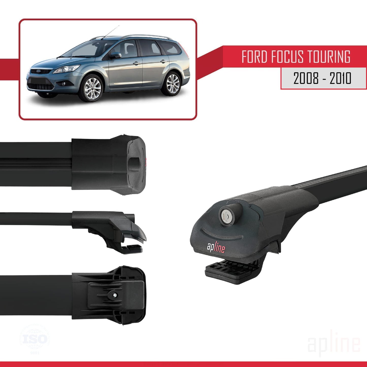 Compatibile con Ford Focus 2 (C307) Turnier 2008-2010 Barre portatutto ACE-1 per auto, barre portatutto in alluminio nero, 3 barre
