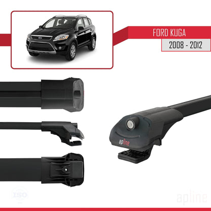 Compatibile con Ford Kuga (C394) 2008-2012 ACE-1 Barre portatutto per auto Portapacchi in alluminio nero 3 barre