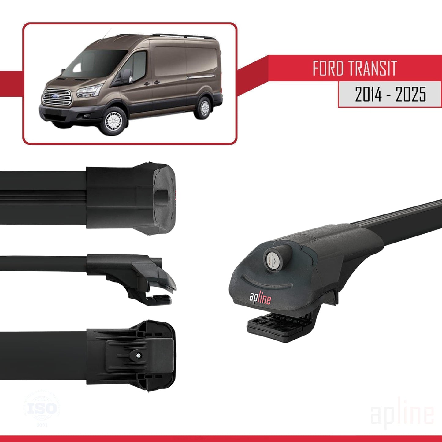 Compatibile con Ford Transit 2014-2025 ACE-1 Barre portatutto per auto Portapacchi in alluminio nero 4 barre