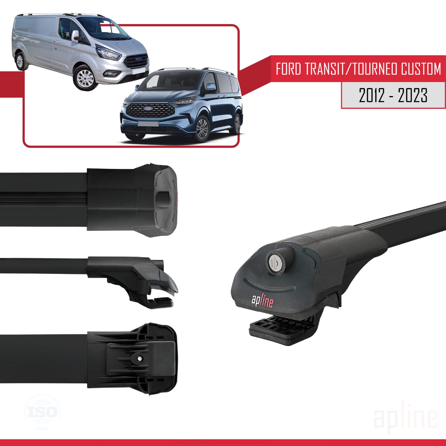 Compatibile con Ford Transit/Tourneo Custom 2012-2023 ACE-1 Barre portatutto per auto Portapacchi in alluminio nero 2 barre