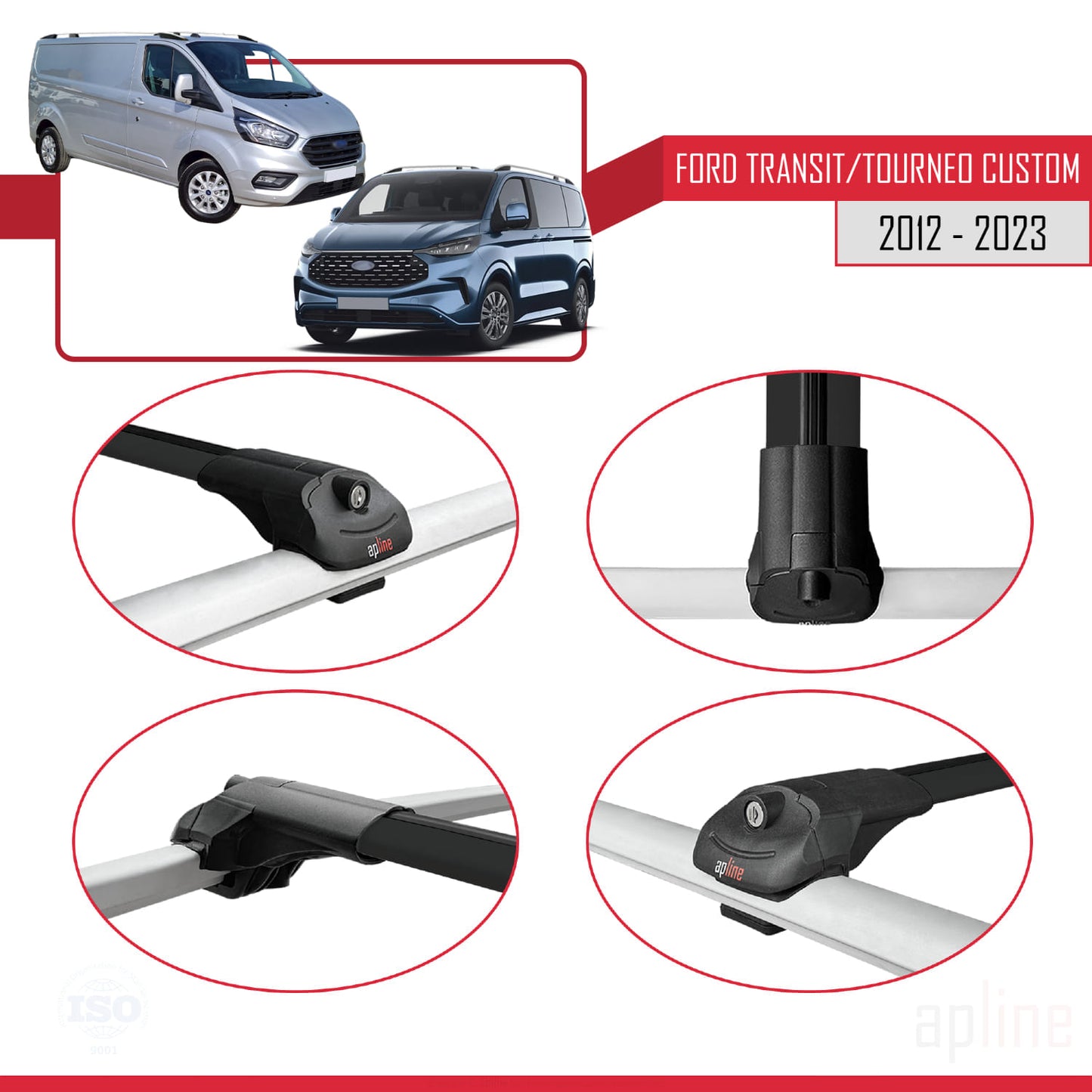 Compatibile con Ford Transit/Tourneo Custom 2012-2023 ACE-1 Barre portatutto per auto Portapacchi in alluminio nero 2 barre