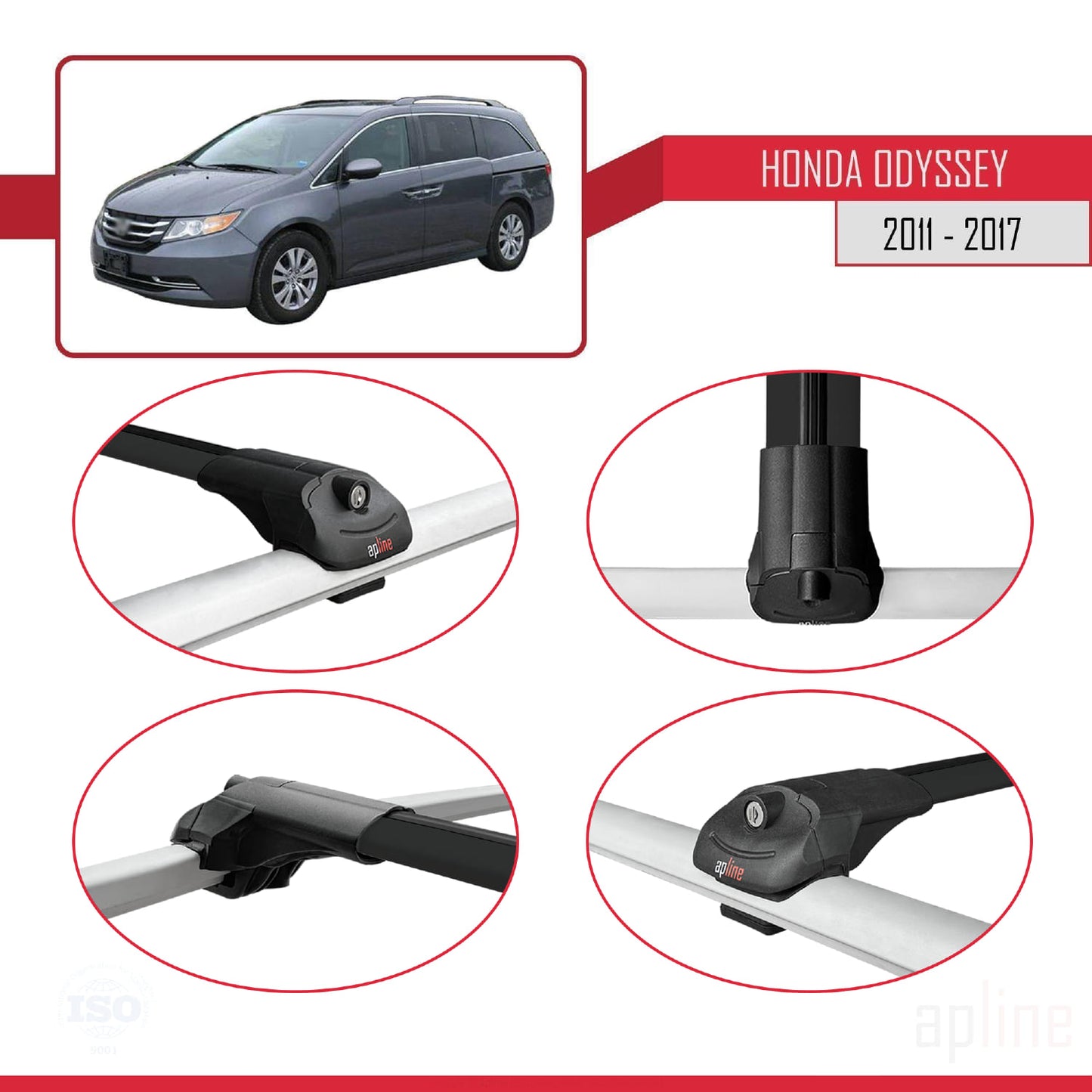 Compatibile con Honda Odyssey 2011-2017 ACE-1 Barre portatutto per auto Portapacchi in alluminio nero 2 barre