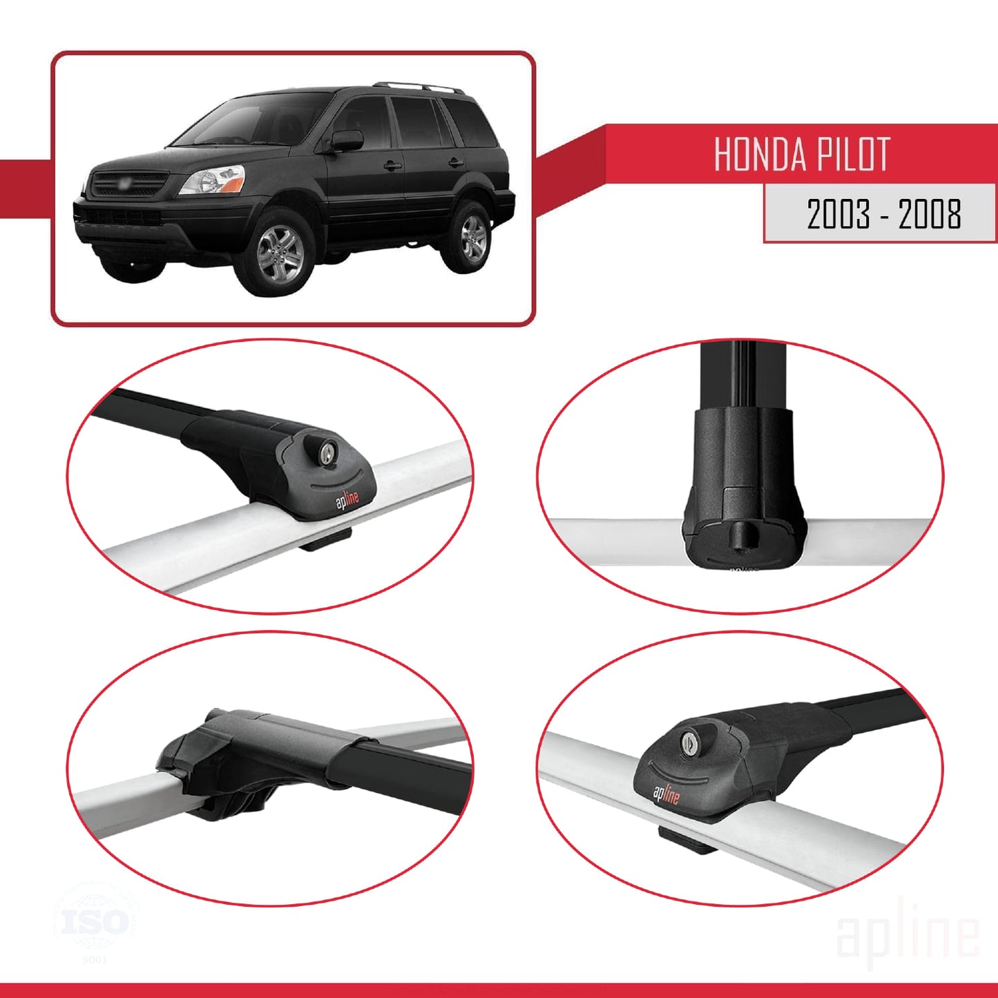 Compatibile con Honda Pilot 2003-2008 ACE-1 Barre portatutto per auto Portapacchi in alluminio nero 3 barre