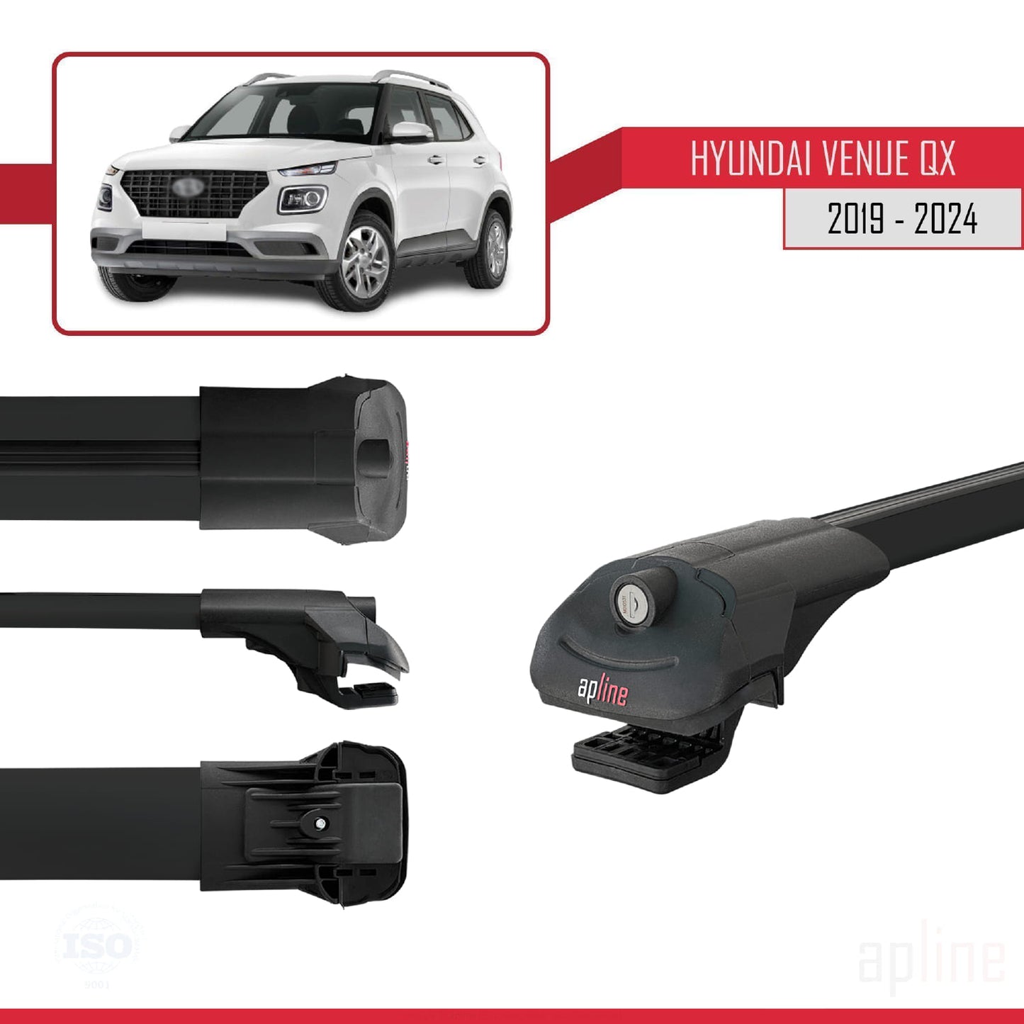 Compatibile con Hyundai Venue (QX) 2019-2024 ACE-1 Barre portatutto per auto Portapacchi in alluminio nero 3 barre