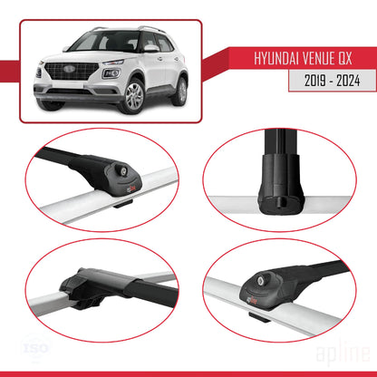 Compatibile con Hyundai Venue (QX) 2019-2024 ACE-1 Barre portatutto per auto Portapacchi in alluminio nero 3 barre