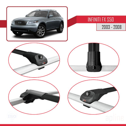 Compatible with Infiniti FX (S50) 2003-2008 ACE-1 Car Roof Rack Cross Bar Black Aluminium 3 Bars