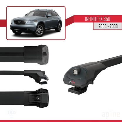 Compatibile con Infiniti FX (S50) 2003-2008 ACE-1 Barre Tetto Portapacchi Auto Barre Portatutto Nero Alluminio 2 Barre