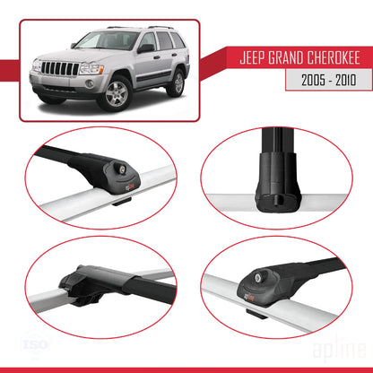 Compatible avec Jeep Grand Cherokee 3 (WK) 2005-2010 ACE-1 Barres de Toit Railing Porte-Bagages de Voiture Noir Aluminium 2 Barres