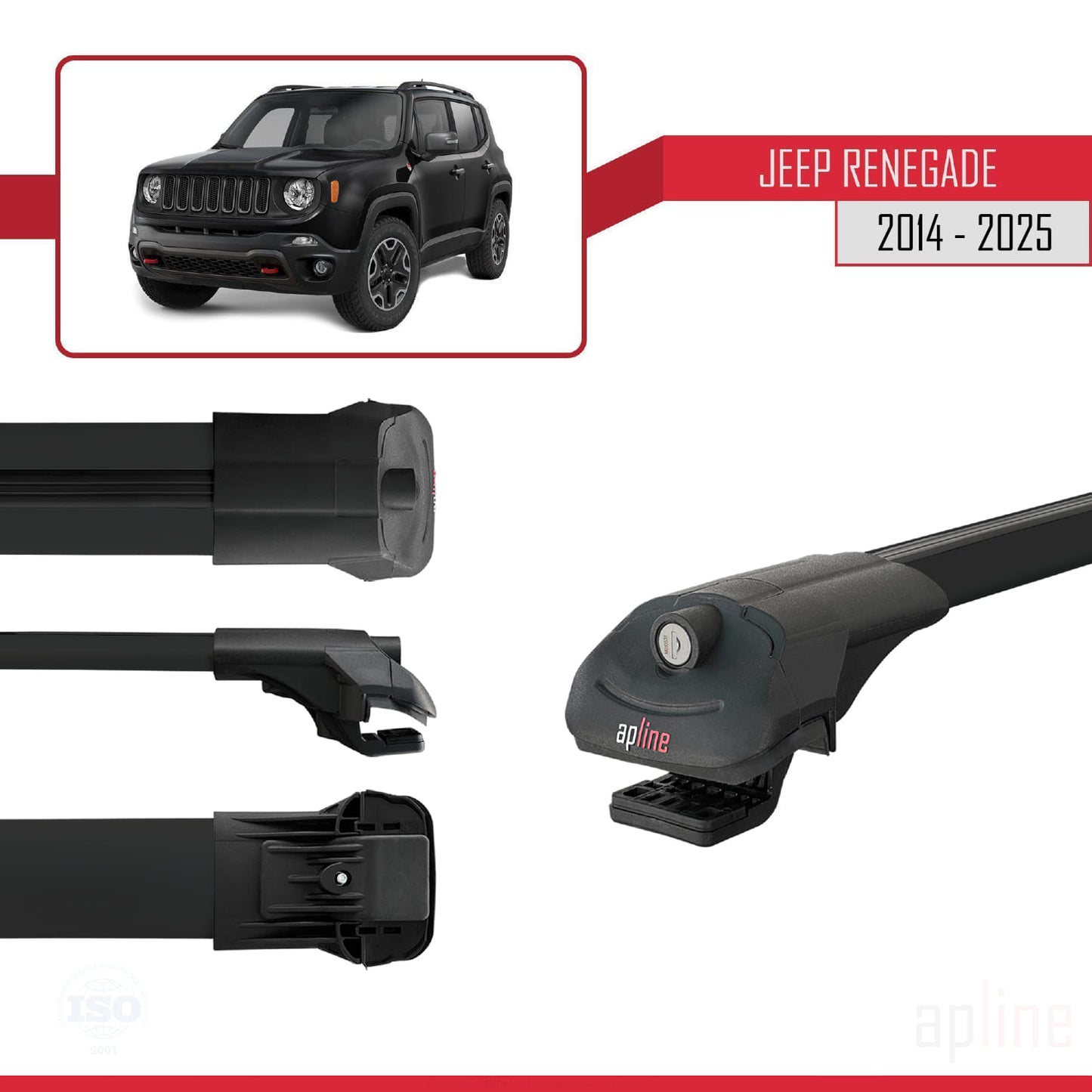 Compatible avec Jeep Renegade (BU) 2014-2025 ACE-1 Barres de Toit Railing Porte-Bagages de Voiture Noir Aluminium 2 Barres