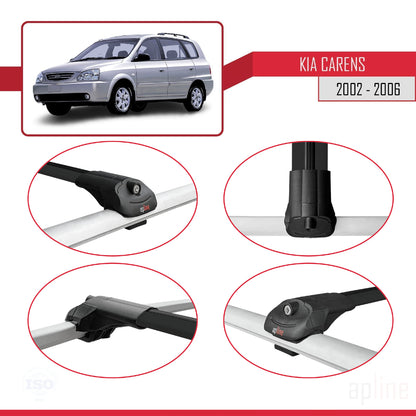 Compatible avec Kia Carens Post-Facelift 2002-2006 ACE-1 Barres de Toit Railing Porte-Bagages de Voiture Noir Aluminium 3 Barres