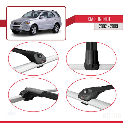 Compatible avec Kia Sorento (BL) 2002-2009 ACE-1 Barres de Toit Railing Porte-Bagages de Voiture Noir Aluminium 3 Barres