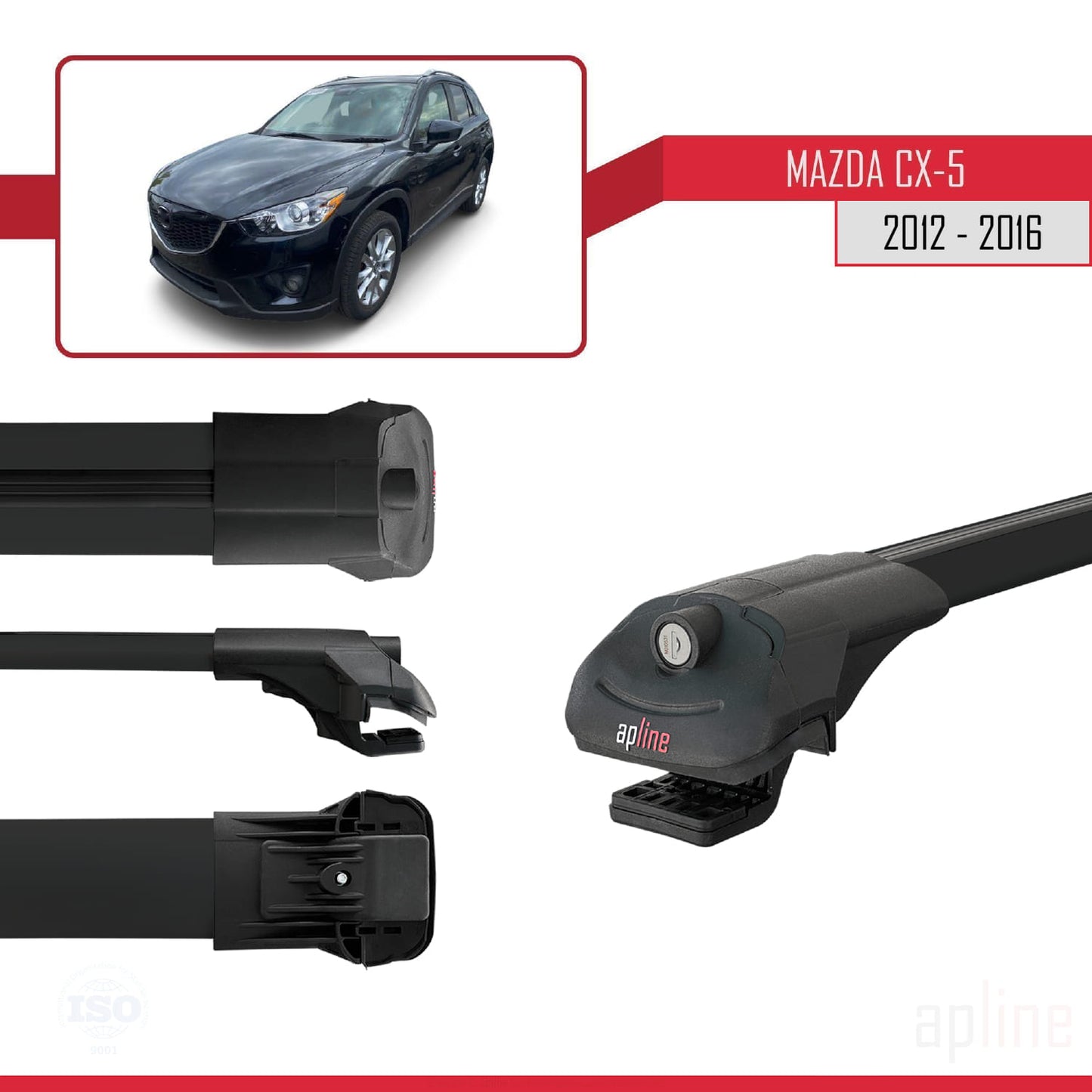 Compatible avec Mazda CX-5 I (KE) 2012-2016 ACE-1 Barres de Toit Railing Porte-Bagages de Voiture Noir Aluminium 2 Barres